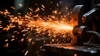 Intense sparks fly as metal is cut with a high-temperature torch in an industrial setting.