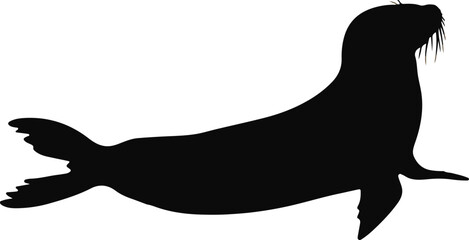 Obraz premium Seal silhouette in side profile, showcasing wildlife animal illustration in black color design
