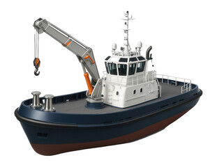Multi-purpose tugboat with a crane on the aft deck and towing bitts