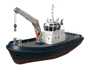 Multi-purpose tugboat with a crane on the aft deck and towing bitts