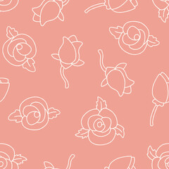 Outline Rose Vector Seamless Pattern Background for Surface Print Fabric Fashion Wrapping