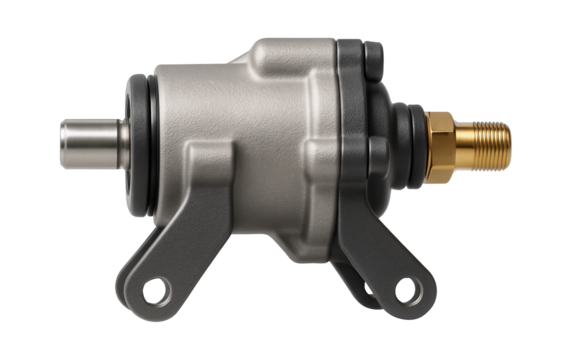 Hydraulic steering pump with a compact housing and visible mounting brackets