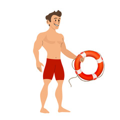 Lifeguard holding lifebuoy, ensuring beach safety