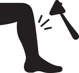 Silhouette vector of reflex test leg tap icon showing neurological exam for knee-jerk reflex and health check.