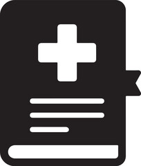 Silhouette vector of medical history book icon symbolizing patient records, health data, and medical documentation.