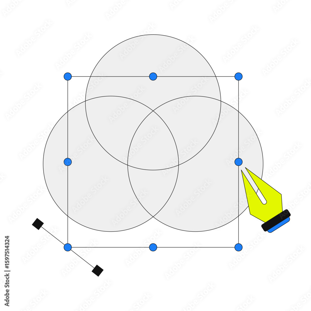 Aufkleber graphic design process in rgb 2d onboarding ui illustration. overlapping circles with vector nodes a