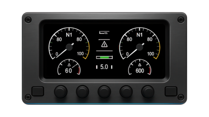 Engine instrument panel with EICAS display and digital readouts