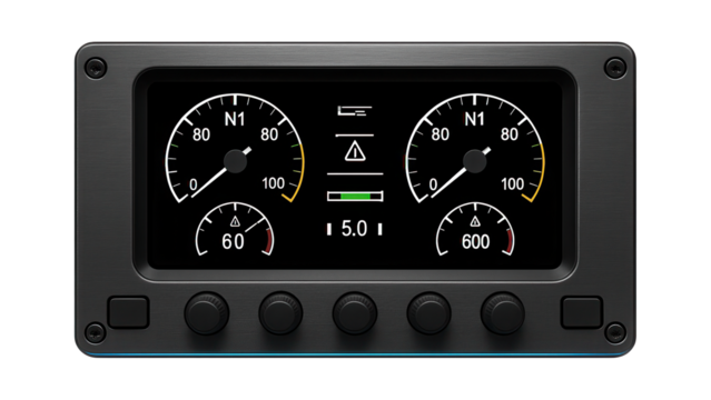 Engine instrument panel with EICAS display and digital readouts