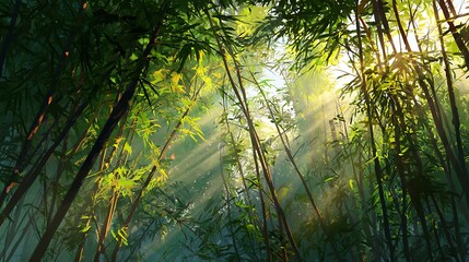 bamboo forest bathed in sunlight. .
