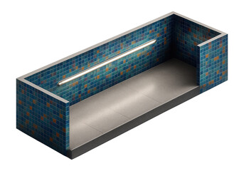 Pedestrian underpass with mosaic tiled walls and central lighting strip