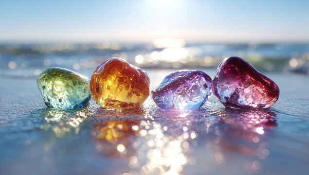 Colorful gemstones on a beach - Powered by Adobe