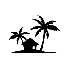 Palm Trees Hut Island Silhouette