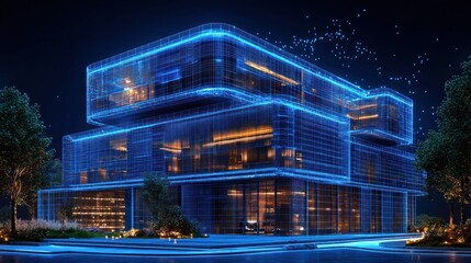 Fototapeta premium Futuristic modern house exterior at night