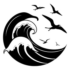 Obraz premium Clean Silhouette Ocean & Gulls 