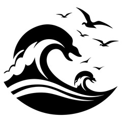 Clean Silhouette Ocean & Gulls 