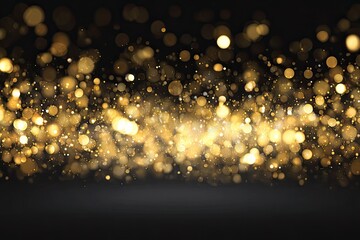Golden glitter bokeh on dark background