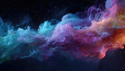Abstract swirling nebula of vibrant colors against a dark starry background