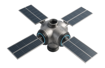 Living module with radial solar arrays and docking ports