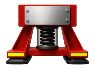 Railway buffer stop with bright red paint and spring-loaded mechanism