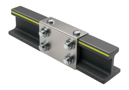 Fishplate joint connecting two rail sections with visible bolts