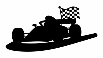 Silhouette of a race car with a checkered flag waving behind it on a white background race car silhouette