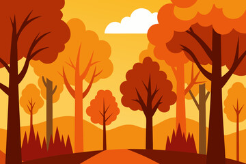 Vibrant autumn forest landscape with a winding path