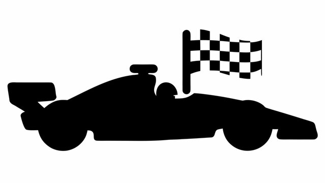 Silhouette of a formula one race car with a checkered flag indicating the winner of the competition - Powered by Adobe