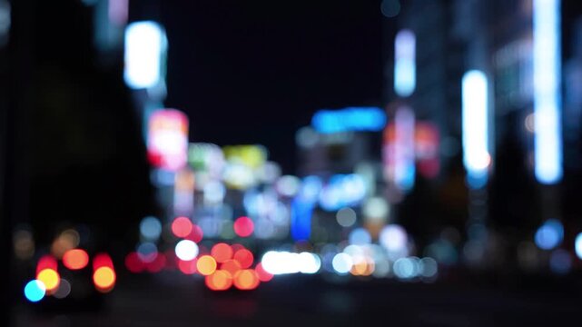夜の繁華街のボケた背景素材
