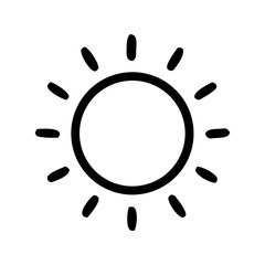 Simple hand drawn sun icon with rays in black and white