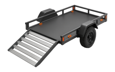 Utility trailer with fold-down ramp and tie-down points for equipment