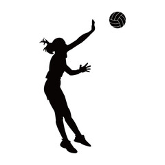 Silhouette illustration of a female volleyball player on a white background.