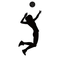 Silhouette illustration of a female volleyball player on a white background.