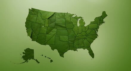 Obraz premium A stylized green map of the United States, showcasing the country's geographical boundaries.