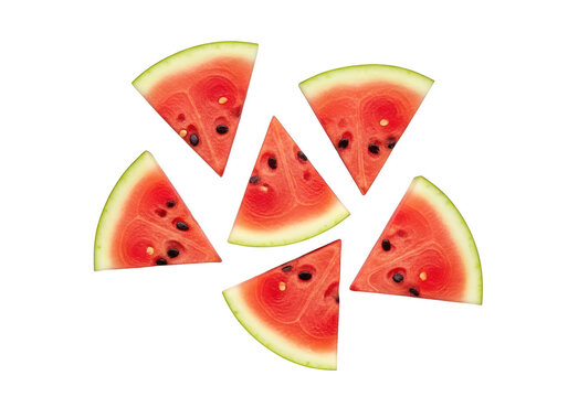 Five triangular watermelon slices arranged on a fruit - Powered by Adobe