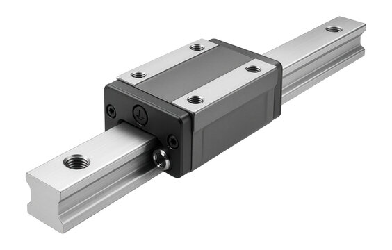 Aluminum linear guide rail with anodized finish for lightweight applications in an aerospace component factory.
