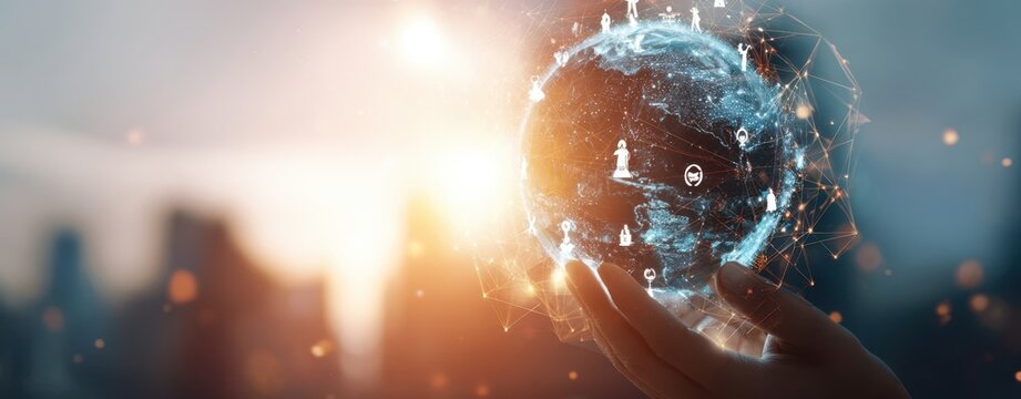 The Globe Illuminated by Digital Connections and Human Interaction - Powered by Adobe