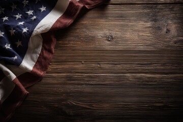 American flag draped on a rustic wooden table (2)
