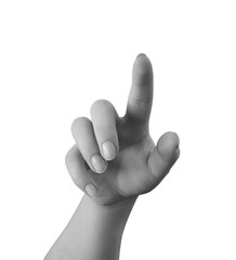 The hand presses an invisible button, transparent background