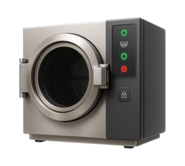 Front-loading autoclave with a large capacity chamber and LED status indicators for textile dyeing in a garment factory.