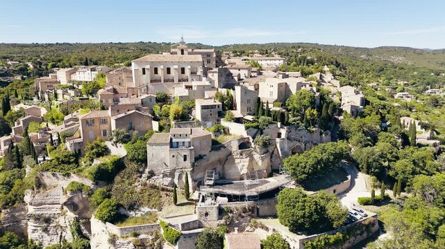 French Gordes village in Luberon, drone aerial view, Discover the stunning hilltop village of Gordes in Provence on a sunny day