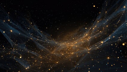 Abstract network of golden light trails