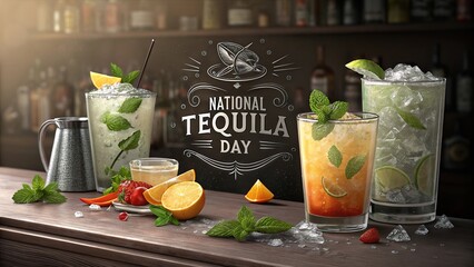 Bright tequila glasses celebrate National Tequila Day with fresh citrus.