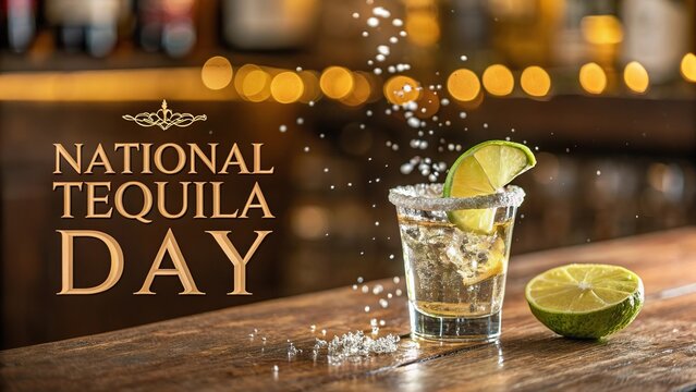 Chilled tequila shot glasses sparkle with salt and blue lighting.