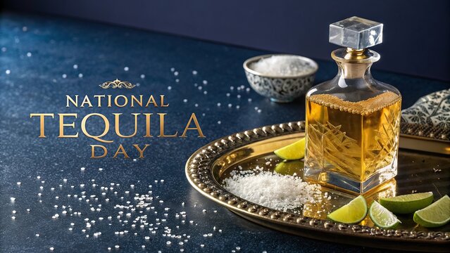 Classy tequila bottle shines against dark festive background setting. - Powered by Adobe