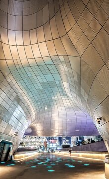 Dongdaemun Design Plaza designed by Zaha Hadid, major urban development landmark in Seoul, South Korea.