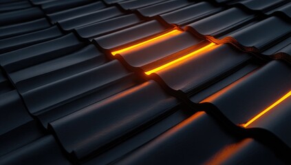 Dark roof tiles with glowing orange lines