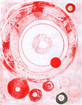 Abstract red circle artwork with copy space and geometric design