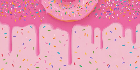 Pink Donut with Drizzled Glaze and Sprinkles