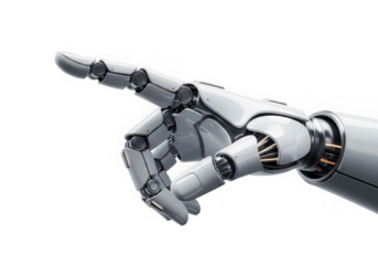 Robotic arm pointing mechanical cybernetic limb isolated on transparent background