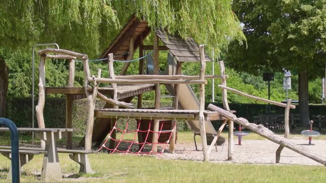 Playground structure and climbing frame at local park encouraging outdoor activities for children